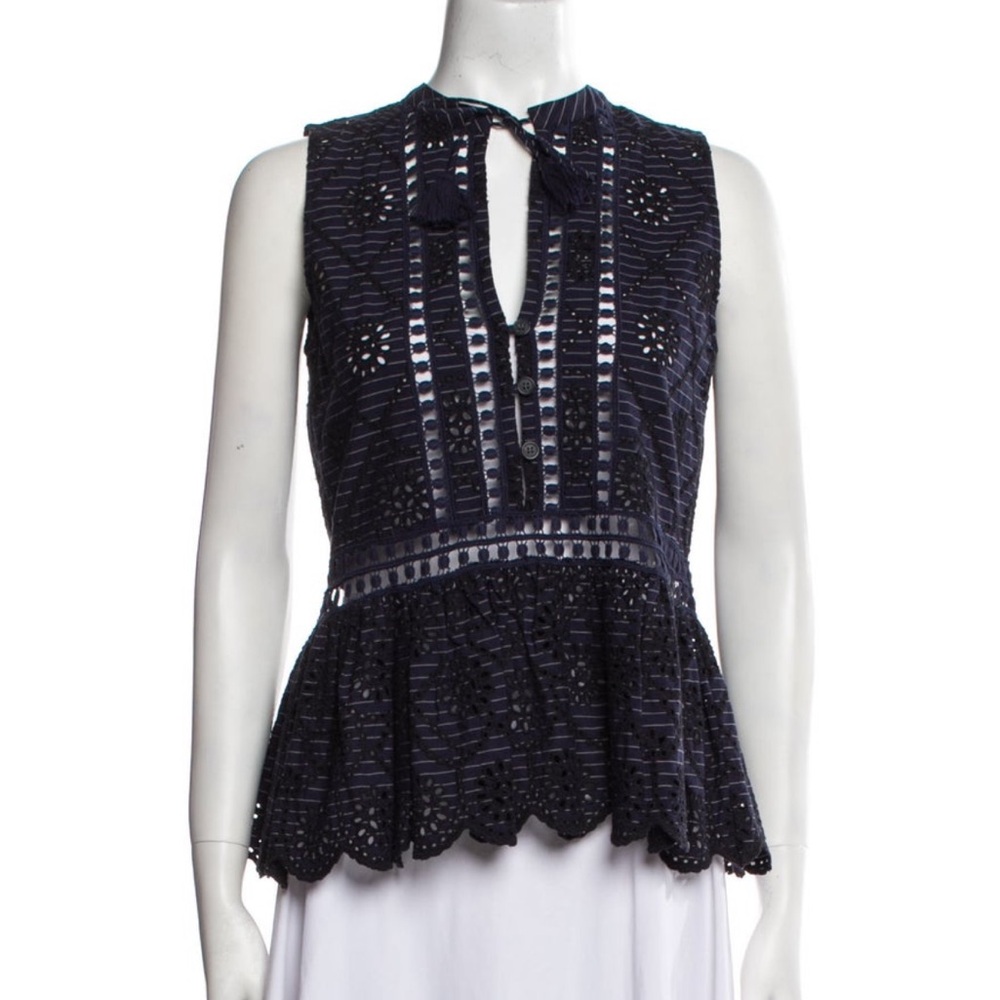 Sea New York Navy Eyelet Peplum Blouse